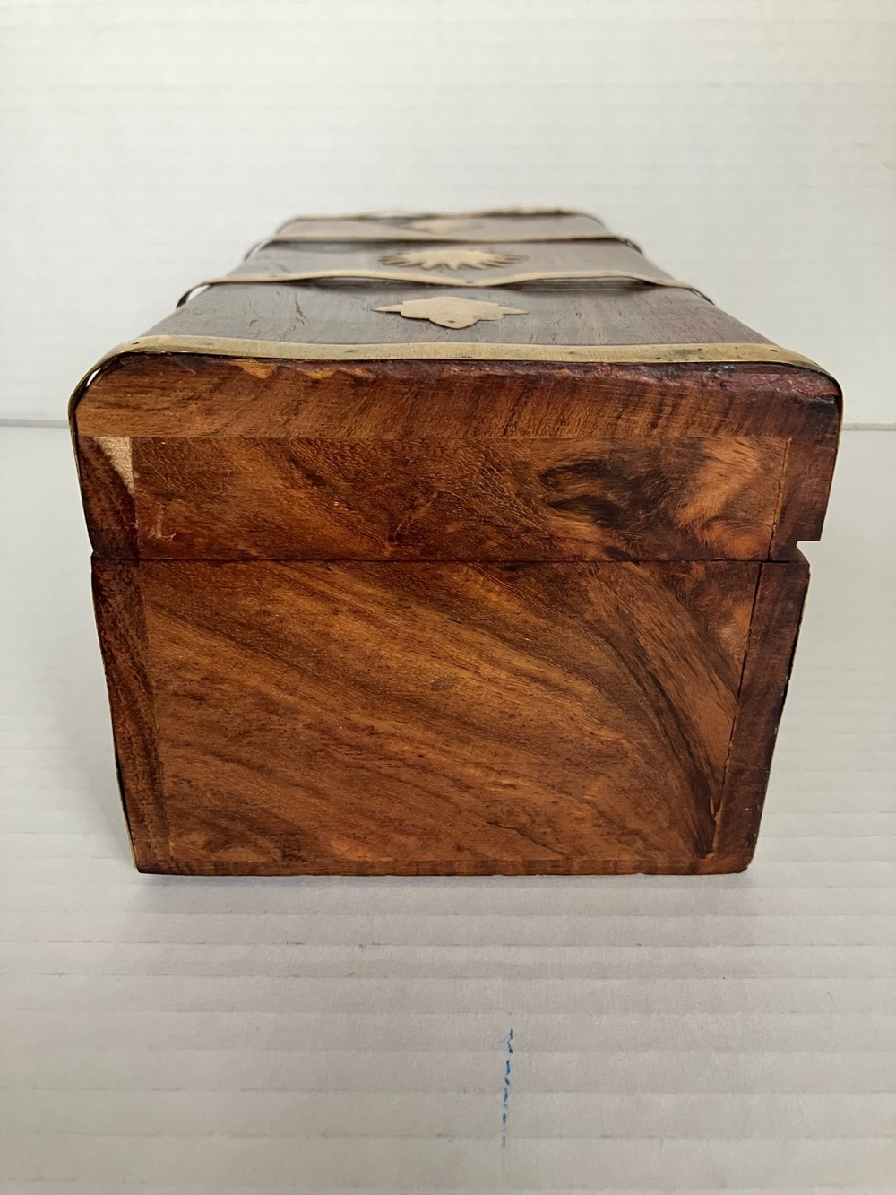 Vintage Wood and Brass Decorative Treasure Box - Sun Motif 8x4x3.5” India‎ - Picture 7 of 13